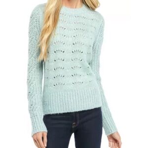 Mint Green Crew Neck Sweater with Intricate Knit Pattern AP by Adyson Parker